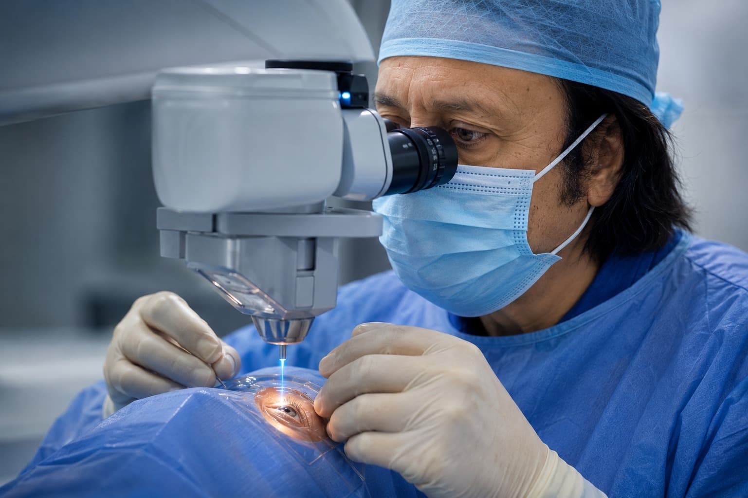 Phacoemulsification under the operating microscope